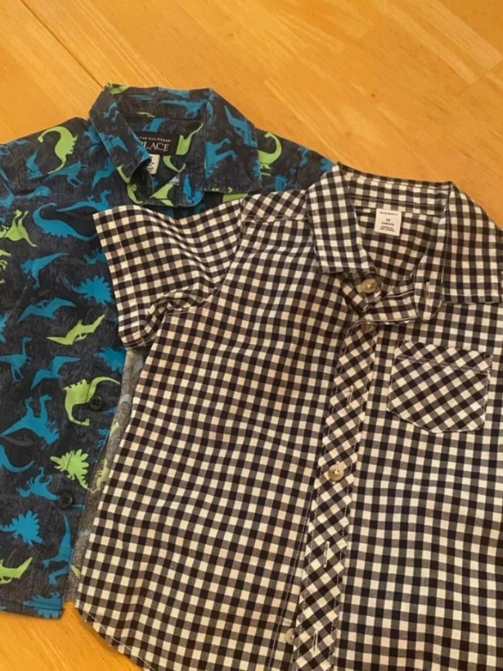 The Children’s Place Blue Dinosaur/Black Checkered Kids Shirts | 2-Piece Set 3T